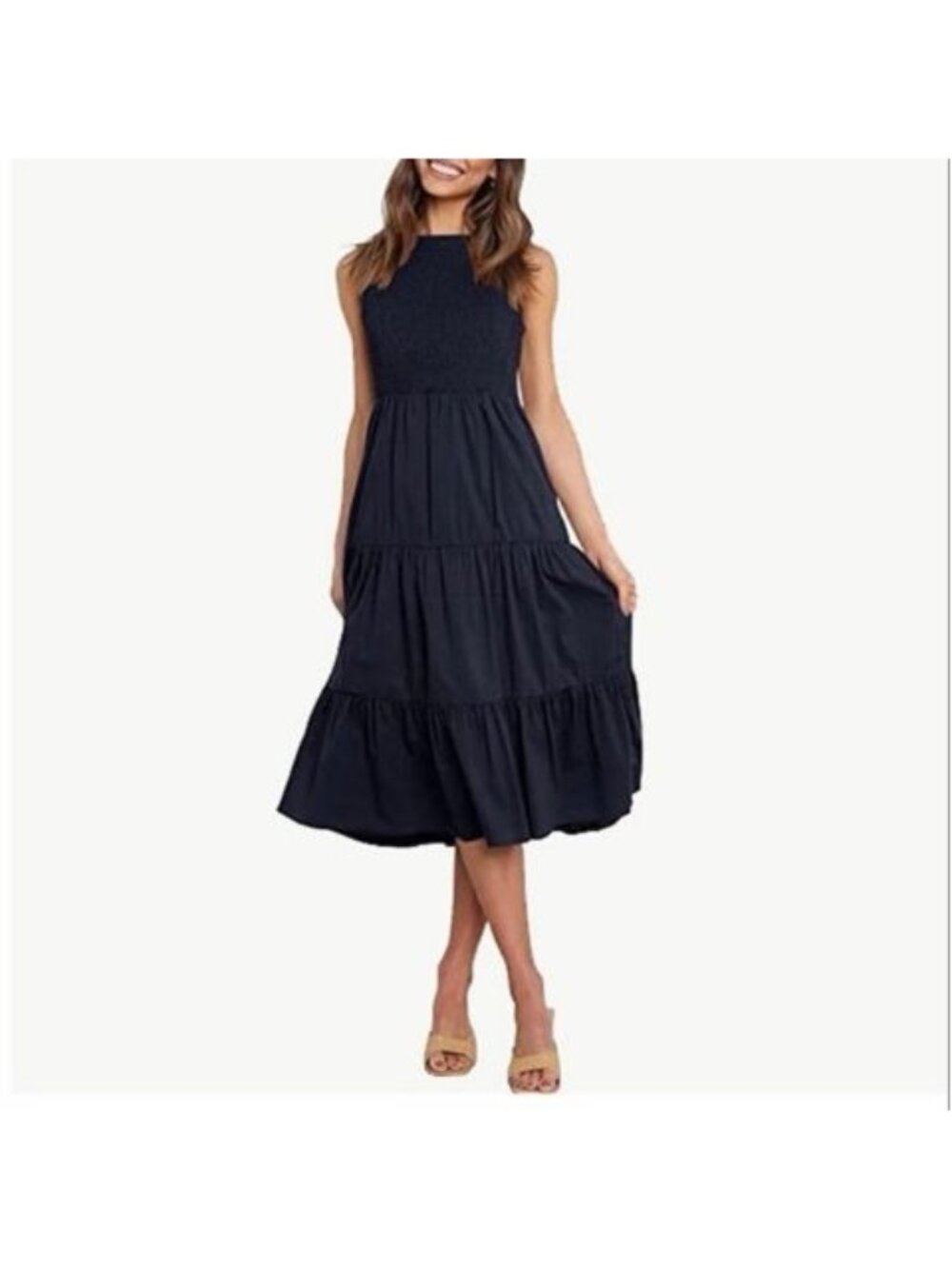4our Dreamers Navy Blue Tiered Midi Dress Sleeveless Open Back XS
